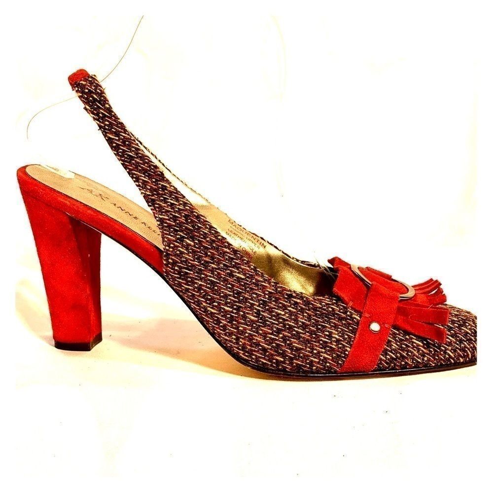 ANNE KLEIN FABRIC & RUST SUEDE SLING BACKS 8.5M